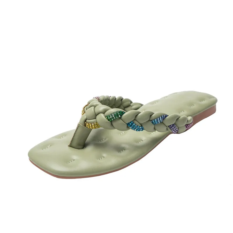 

2021 New Women Flip Flops Fashion Open Toe Ladies Slippers Bling Female Flat Outdoor Slides Summer Beach Woman Big Size Shoes