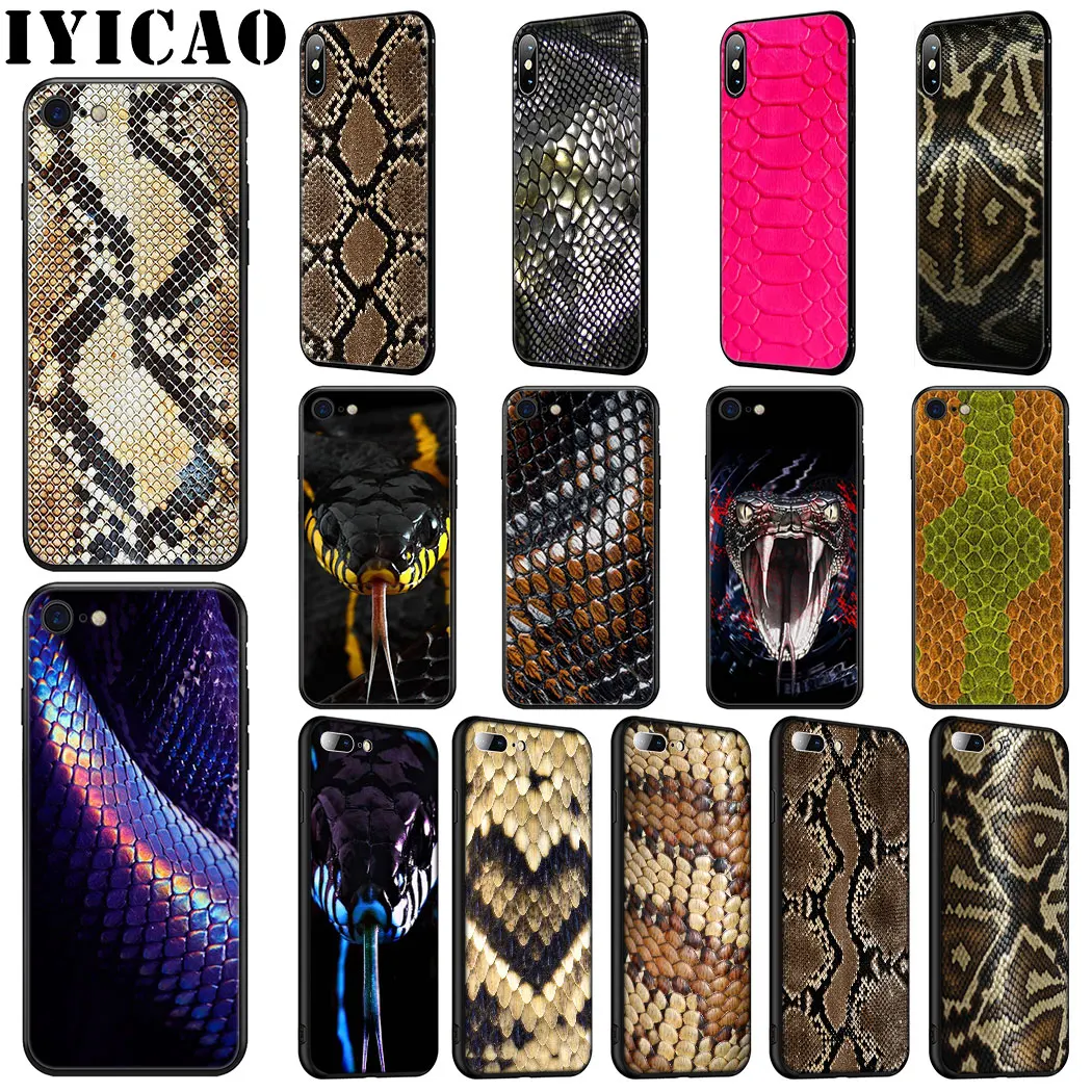 Модный мягкий силиконовый чехол IYICAO из змеиной кожи для iPhone 11 Pro Max XR X XS 6 6S 7 8 Plus 5 5S