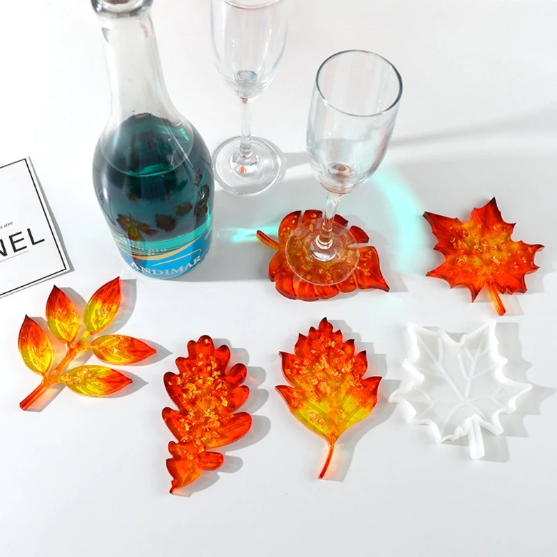 

5Pcs Large Size Leaves Coaster Silicone Resin Mold Tropical Maple Leaf Resin Casting Mold Resin Concrete Mold Art Crafts