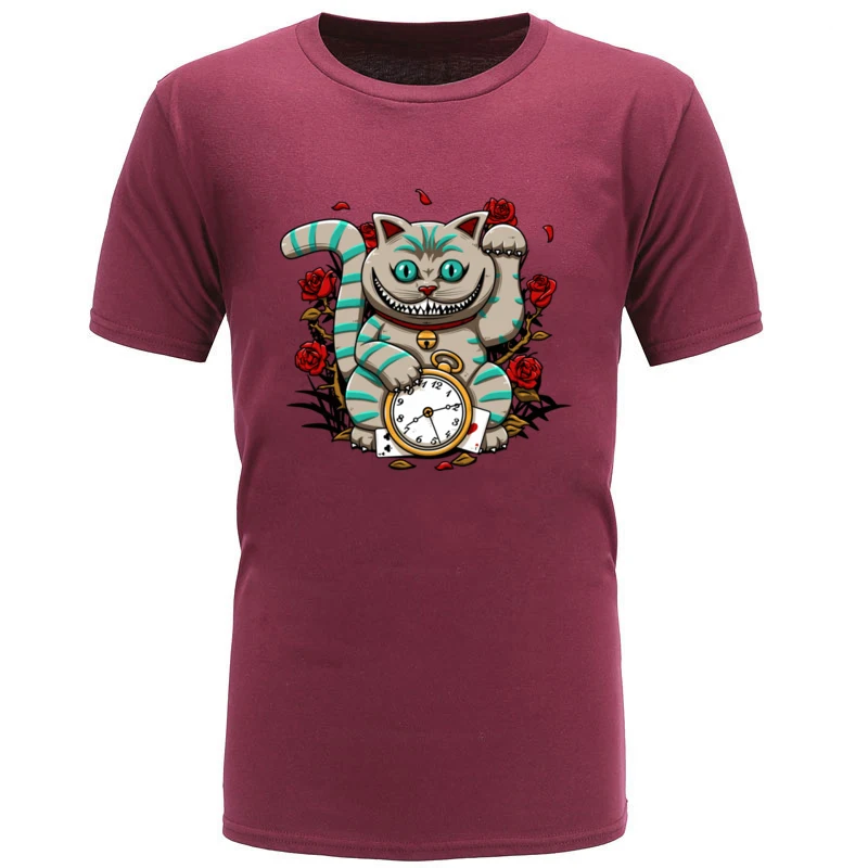 Cheshire Maneki Neko стимпанк кошка Ретро футболка простой стиль короткий рукав бренд