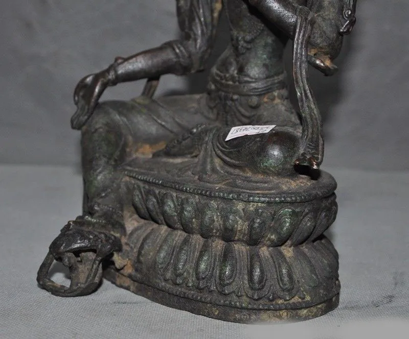 

wedding decoration Old Tibet Buddhism bronze green Tara Kwan-Yin Guanyin Bodhisattva Buddha statue