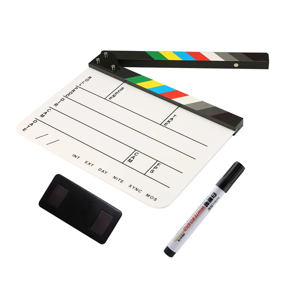 Acrylic Regarding Director Video Scene Colorful Clapperboard TV  Prop Clapper Board with Pen Eraser Movie Film Clapper Board