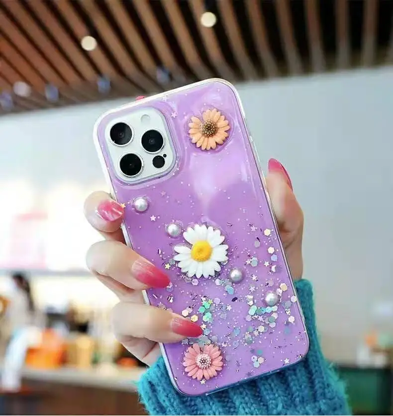 

3D Daisy Flower Pearls Glitter Silicone Shockproof Phone Case For Huawei P20 P30 P40 Mate20 Mate30 Mate40 Nova 4 5 6 7 Back Case