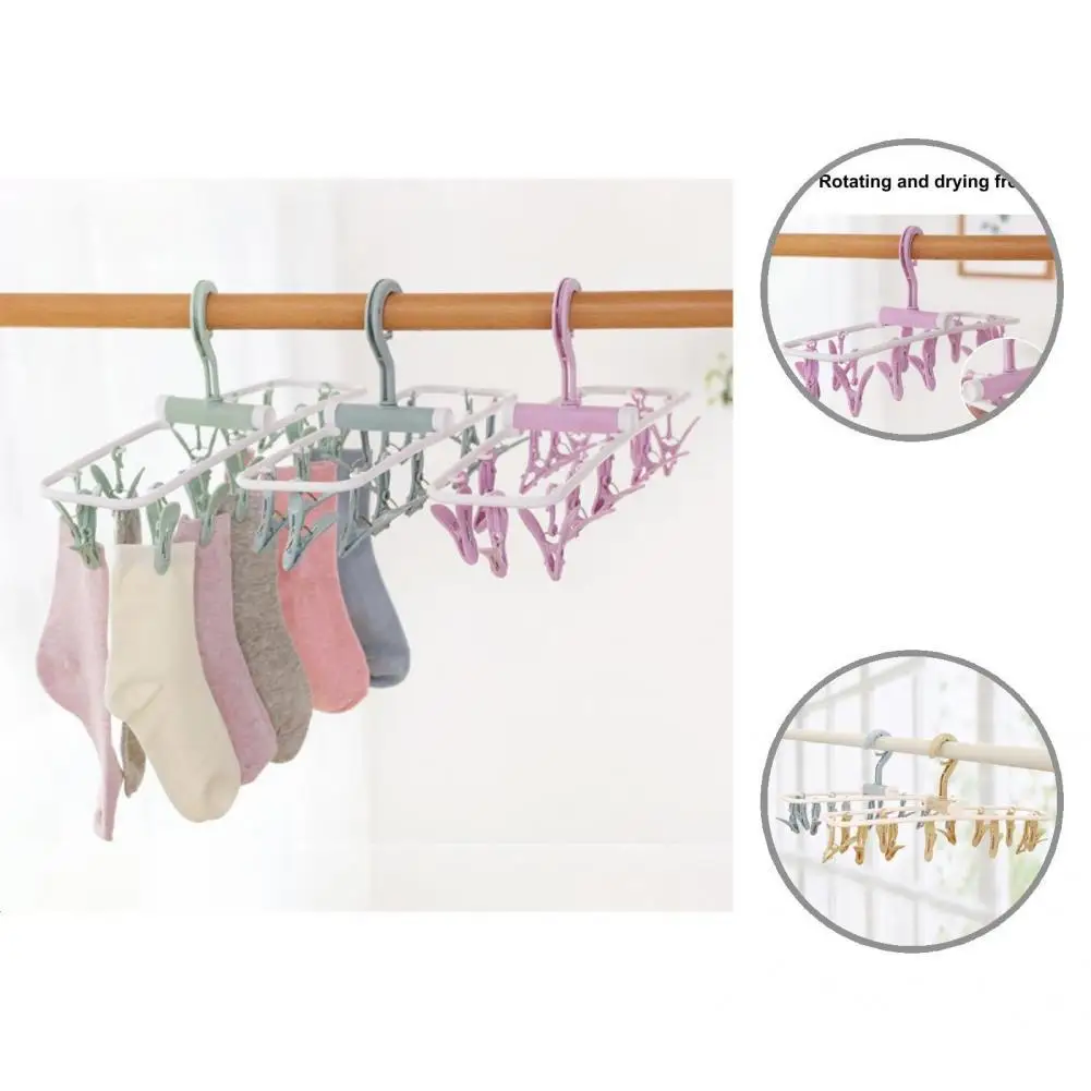 

Macaron Color Fashion Clothes Hanger with 12 Clips Sturdy Socks Drying Rack Space Saving for Outdoor
