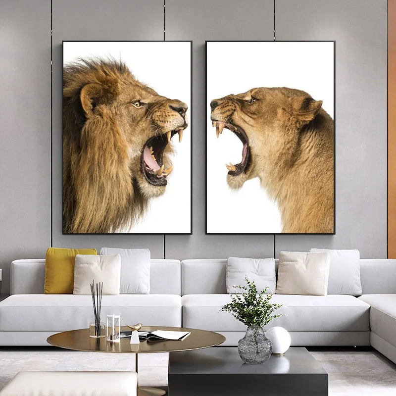 

African Wild Lion and Lioness Family Canvas Posters and Prints Animals Art Paintings on the Wall Art Lions Pictures Home Decor