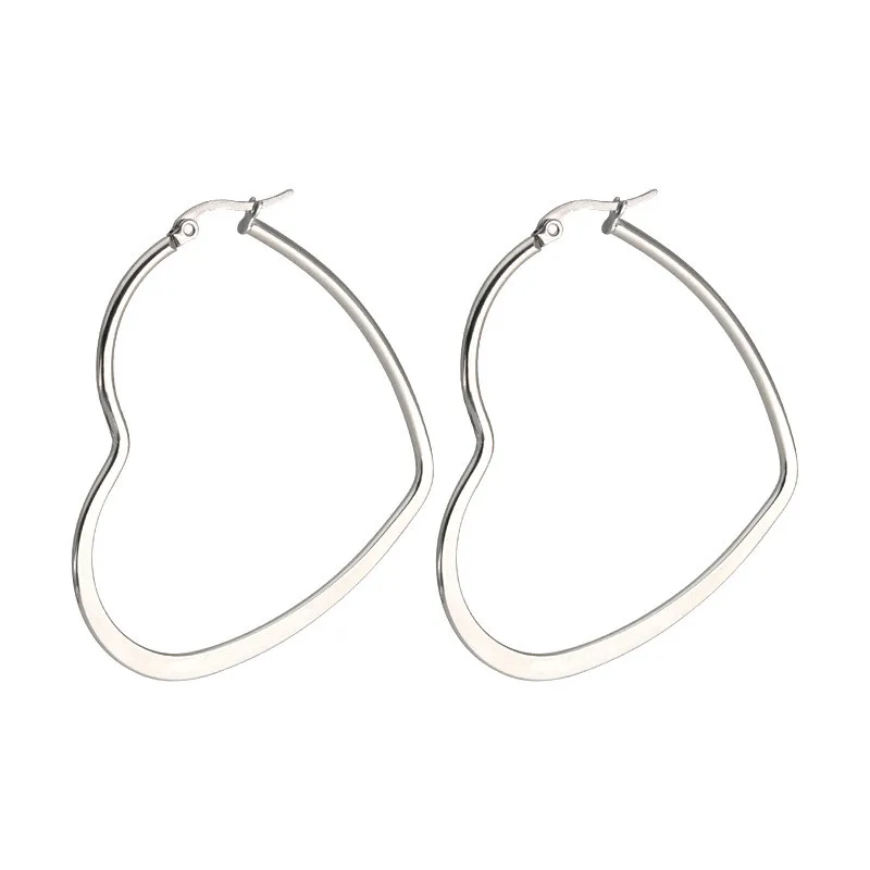 Silver Сердце полые серьга-Кольцо из нержавеющей стали серьги для женщин панк преувеличенный большой в форме сердца 30-60 мм модные серьги ювелирные изделия - Окраска металла: Silver