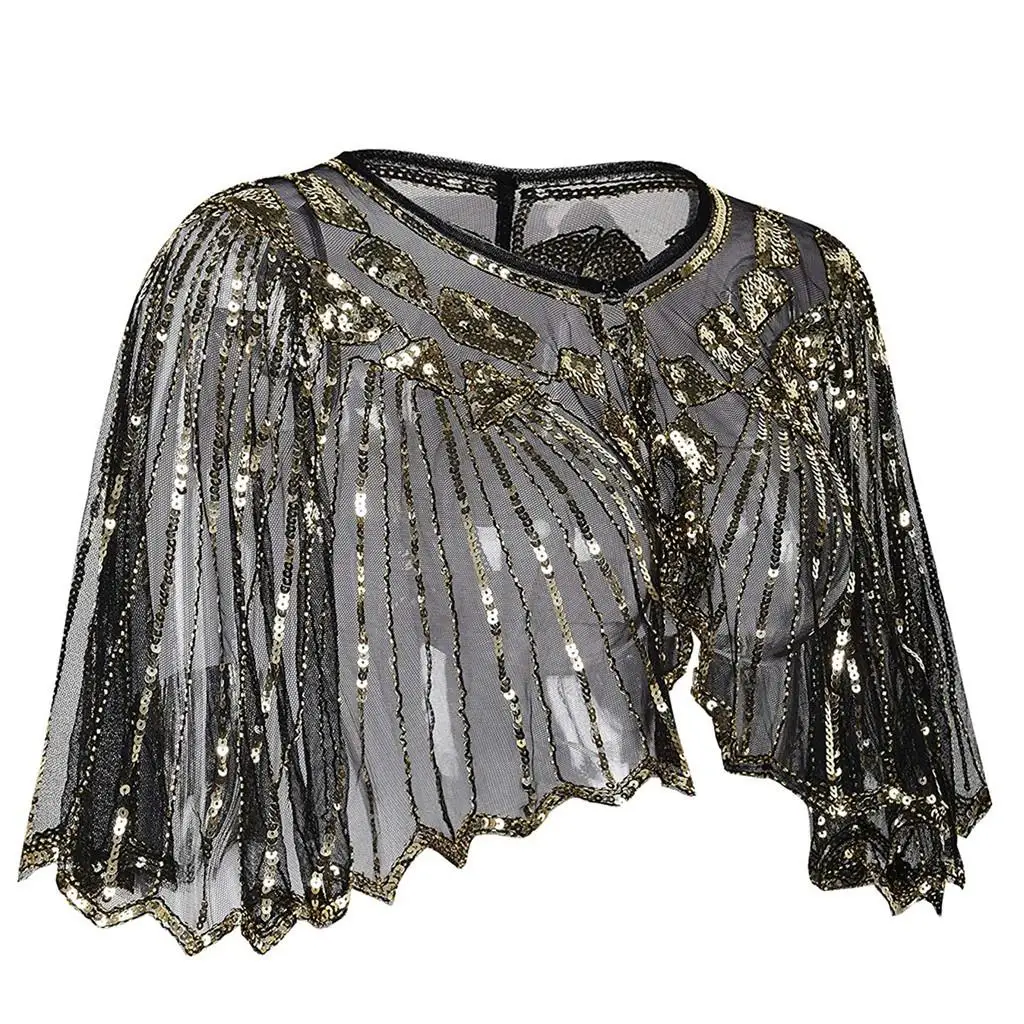 

Women's 1920s Shawl Evening Cape Flapper Cover up Beaded Sequin Deco Female Elegant Partywear Stage Performance