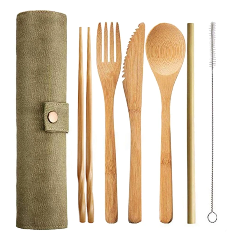 Многоразовые бамбуковые столовые приборы дорожный набор наружная портативная