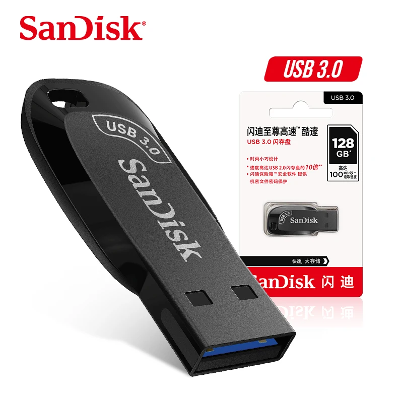 

SanDisk CZ410 USB3.0 Flash Drive 32GB 64GB 128GB 256GB Ultra Shift 100MB/s Black Memory Stick U Disk Mini Pendrive For Computer