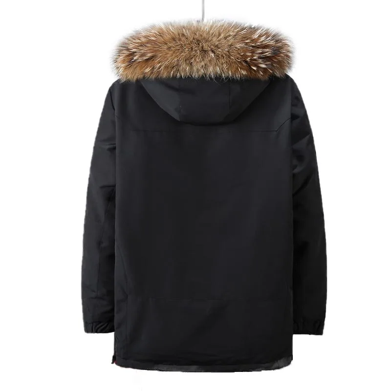 Мужская зимняя куртка толстая теплая 90% белая утиный пух с капюшоном натуральный