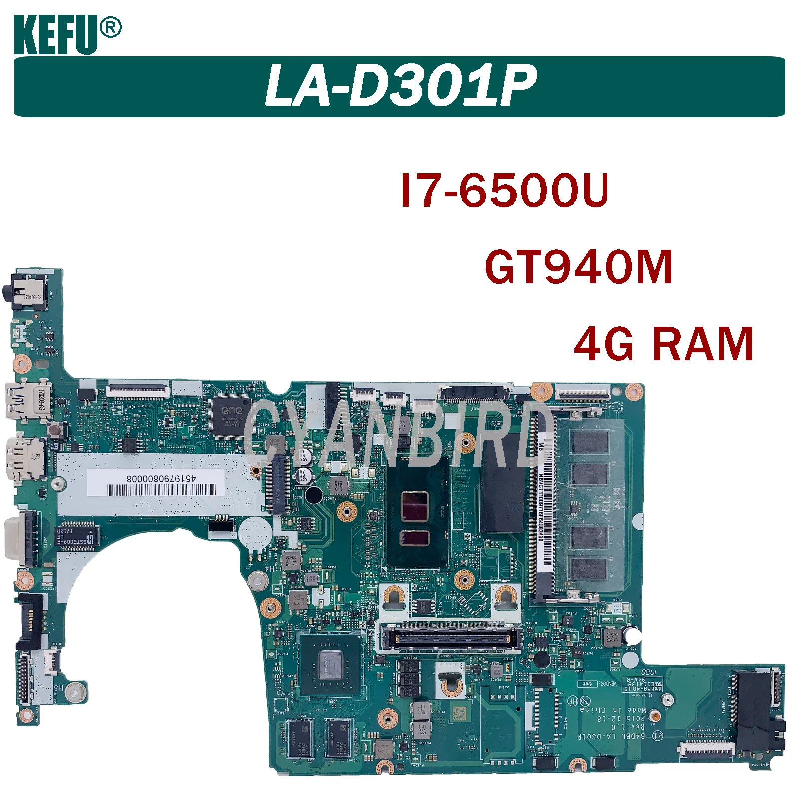 

LA-D301P is suitable for ACER Travelmate P648 TMP648 TMP648-M N15C5 motherboard I7-6500U GT940M 4G-RAM 100% test OK