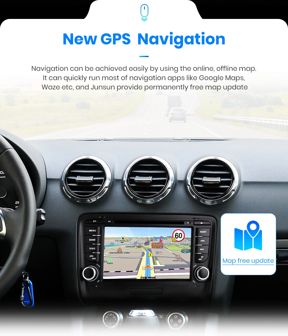 Junsun 4G+ 64G 2 DIN автомобильный DVD помощи при парковке gps для Audi TT MK2 8J 2006 2007 2008 2009 2010 2011 2012 автомобильный мультимедийный плеер радио