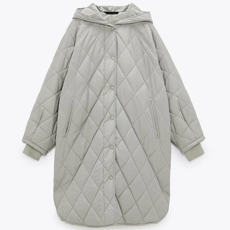 

ZAAHONEW New Winter Women Oversize Vintage Plaid Hooded Parkas Casual Pockets Cotton Jackets Coat Female