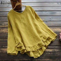 zanzea spring ruffles blouse women casual solid long sleeve vintage coton work tunic tops shirts female blusas chemise