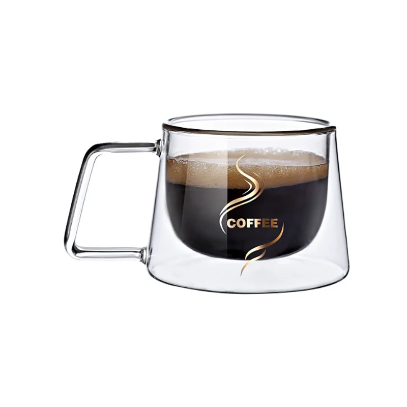 

New Logo Luxurious 200ml Glass Double Walled Heat Insulated Tumbler Espresso Tea Cup coffee mug tazas de ceramica creativas