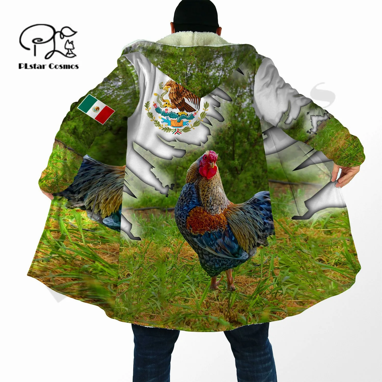 PLstar Cosmos 3Dprinted Mexico Rooster Custom Name Hooded Coat Cloak Casual Unqiue Streetwear Unisex Premium Hrajuku US Size -1