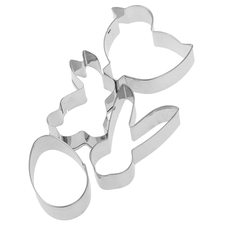 

4pcs Stainless Steel Biscuit Mold Cutters Cookie 3D Bunny Rabbit Mould Cake Pendant Kitchen Baking Tools for Easter Decoration