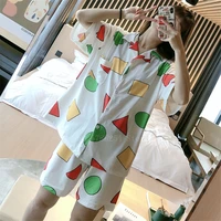 2021 new short sleeve pajamas set for women cotton sleepwear 2pcs nightwear cute print homewear summer lounge pyjamas