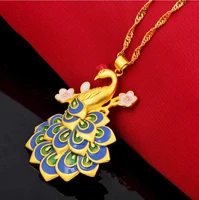 hi women 24k gold enamel colored peacock pendant necklace for girlfriend women wedding jewelry with chain choker birthday gift