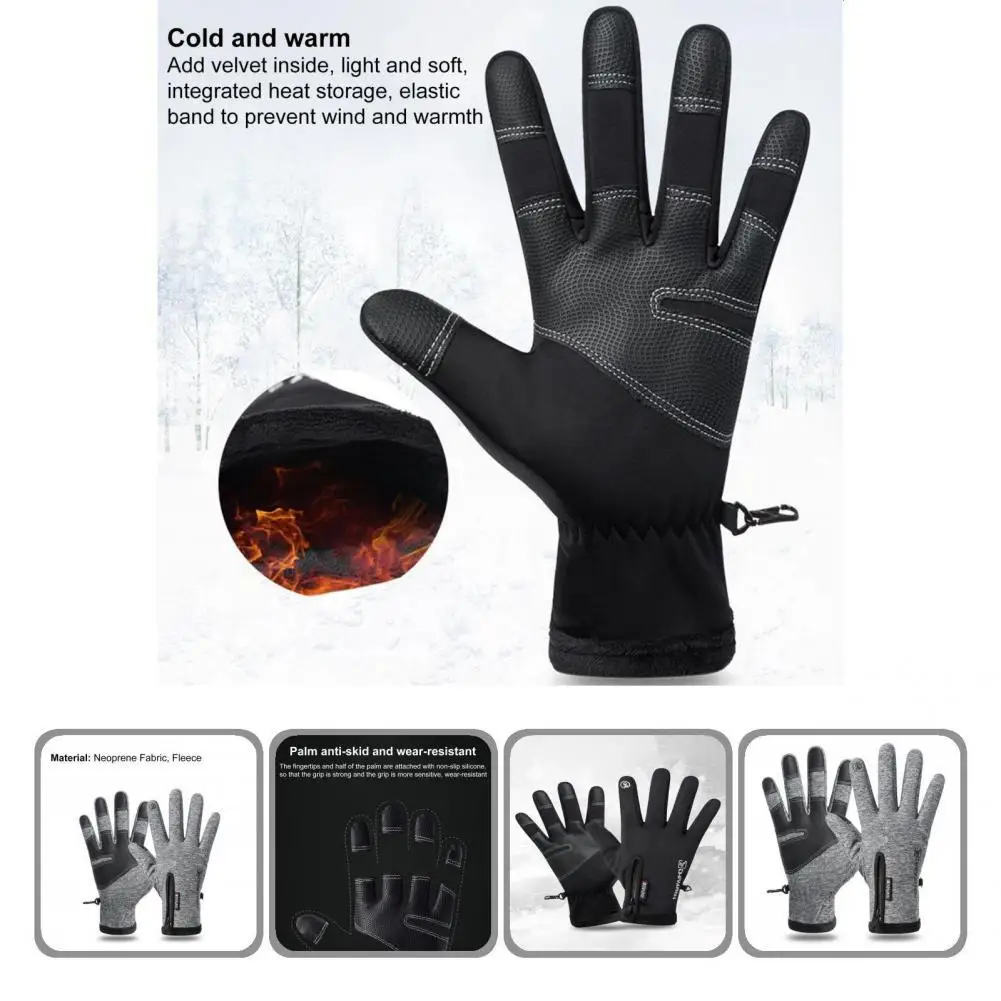 

Fleece Lined 1 Pair Casual Non-Slip Silicone Waterproof Outdoor Gloves Winter Finger Gloves Full Finger for Skiing