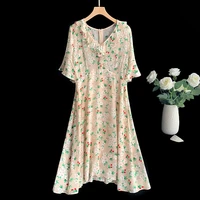 high end boutique womens summer irregular ruffle printed crepe de chine silk dress