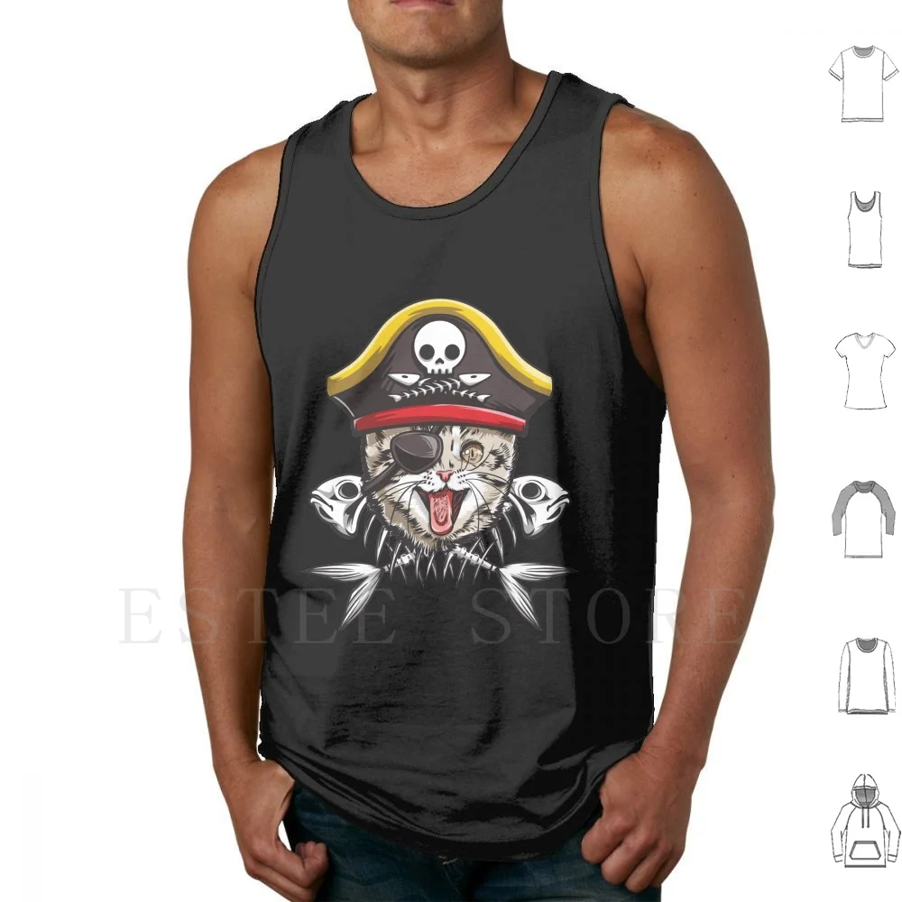 

Cat Pirate Jolly Roger Flag Skull Crossbones Captain Costume Tank Tops Vest Cat Pirate Jolly Roger Flag Skull Crossbones