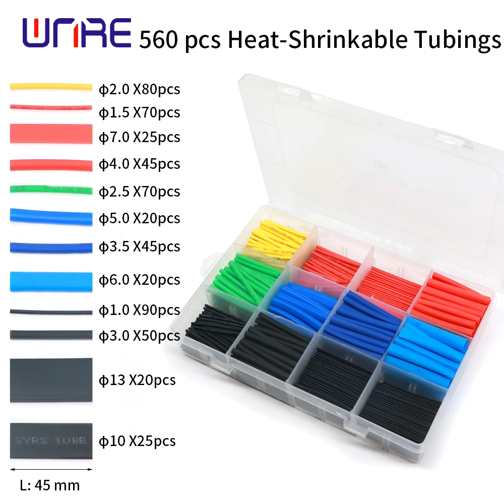 

560pcs Polyolefin Shrinking Assorted Heat Shrink Tube Wire Wrap Cable Insulated Sleeving Tubing Set 2:1 Waterproof Pipe Sleeve