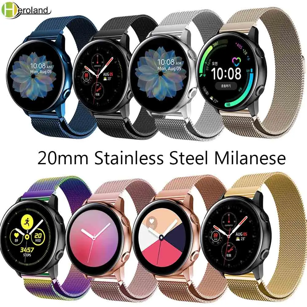20 мм ремешок для часов из нержавеющей стали Миланский samsung Galaxy watch active2 40 44