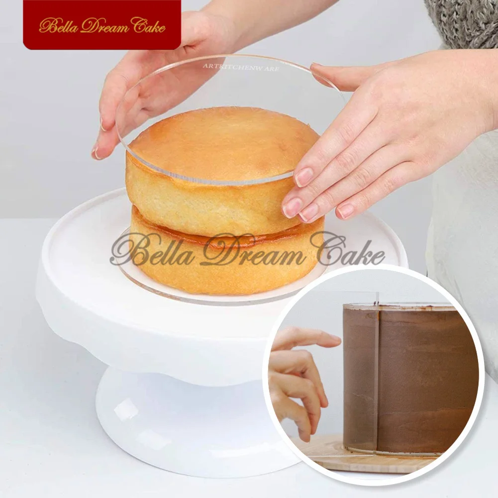 

2pcs/set Round Clear Acrylic Cake Board Wedding Cake Smoothing Disks Cake Tray Stand Cake Decorating Tools Baking Accessories
