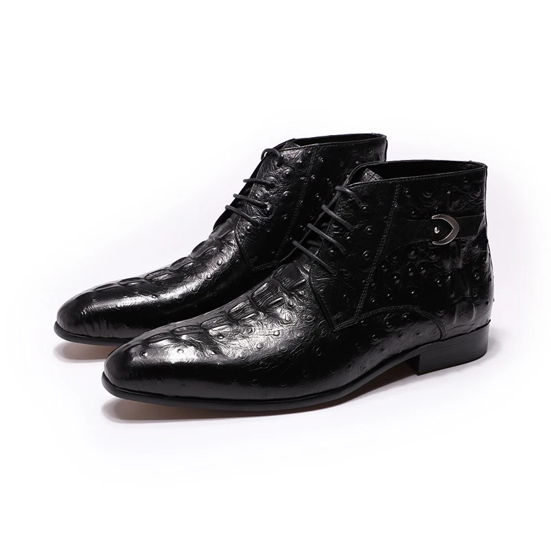 Black FELIX CHU/модель года; Дизайнерские мужские ботильоны из натуральной кожи; модельные туфли на шнуровке с узором «крокодиловая кожа»; цвет черный, коричневый; Мужские классические ботинки - Цвет: Black