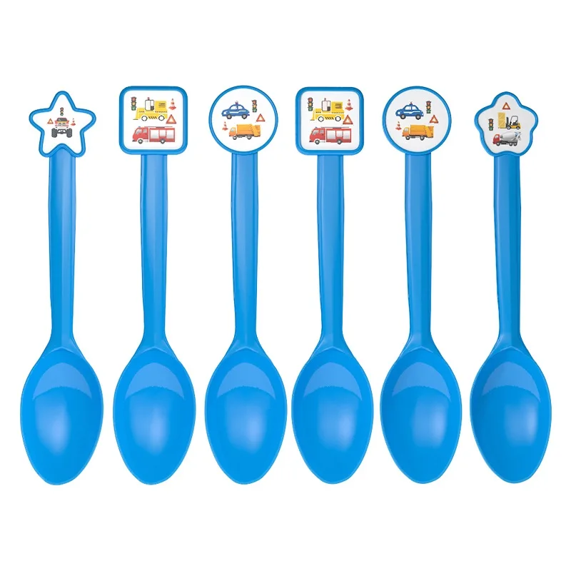 6pcs Spoon Детские вечерние украшения строительный автомобиль экскаватор посуда набор воздушный шар Globos торт Топпер баннер для дня рождения свадьба - Цвет: 6pcs Spoon