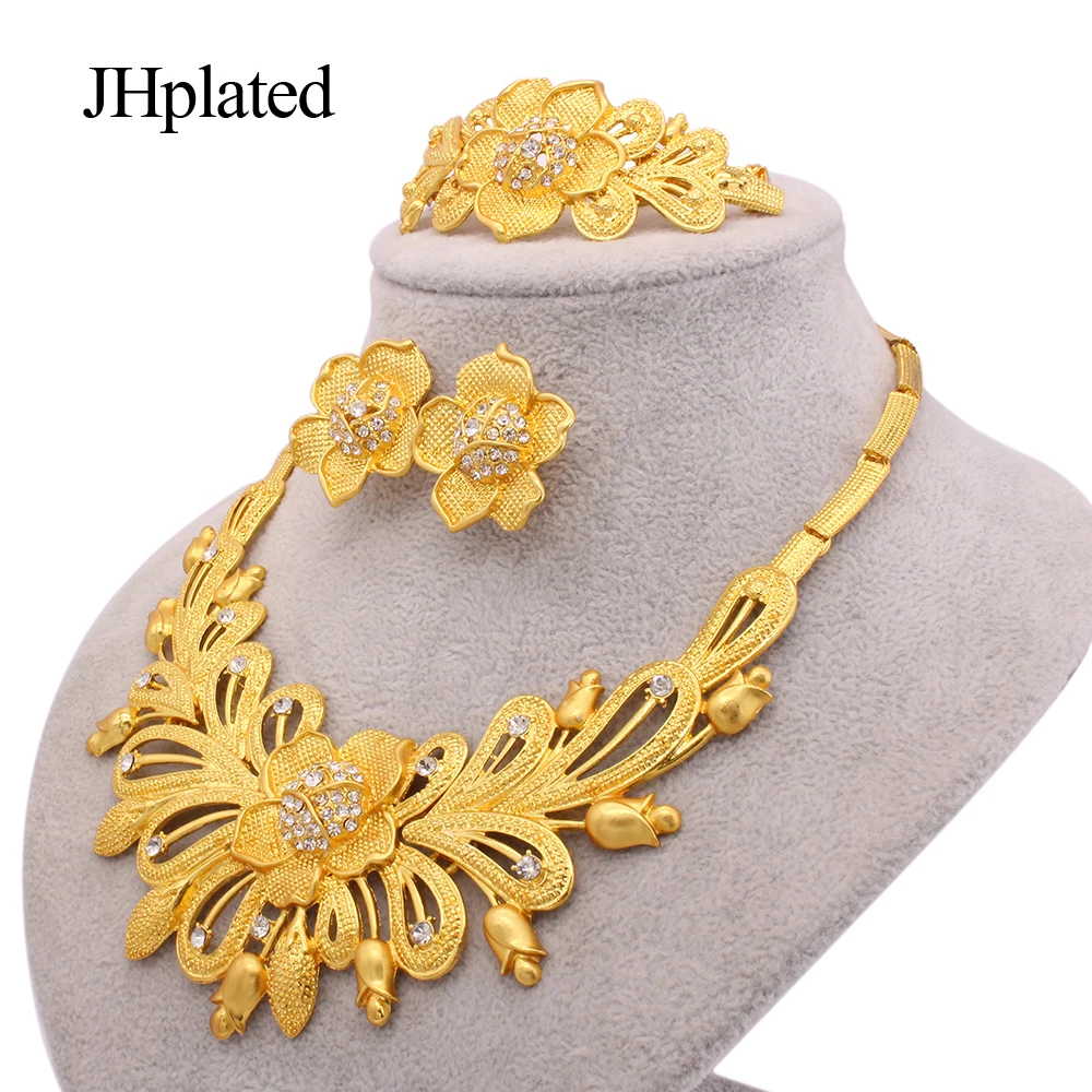 Дубай ювелирные наборы с позолотой ожерелье подвеска серьги браслет кольца