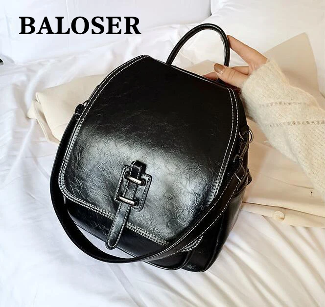 BALOSER Women Leather Backpacks Outdoor Retro Shoulder Bags Vintage High Capacity Handbag New