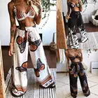 Из 2 предметов, костюм Летний тренировочный костюм Комплекты Женские костюмы Бохо пляжные Стиль принт нижнее бельё для девочек, свободные, широкие в ноге, штаны Женская одежда костюм; Новинка