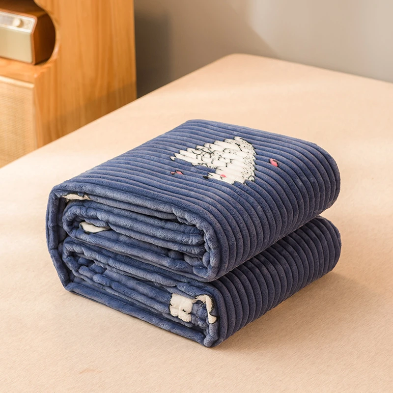 

Super Soft Quilted Flannel Blankets For Beds Funny Print Striped Jacquard Sofa Throw Cover Bedspread Spring Winter Warm Blankets