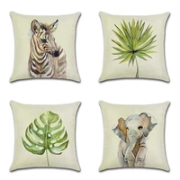 tropical plant cartoon animal elephant zebra print pillow case custom home decoration linen pillowcase car waist cushion cover