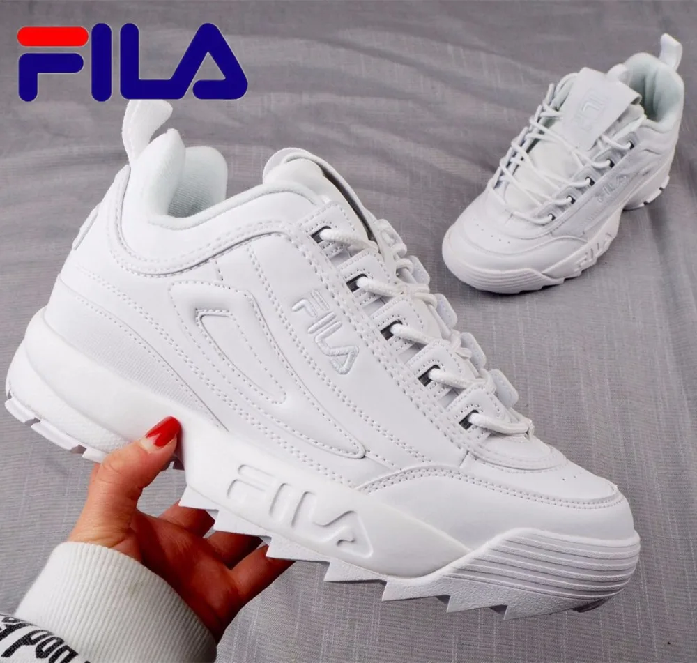 Мужские кроссовки для бега Fila Disruptor II 2 черные белые на толстой подошве с большими