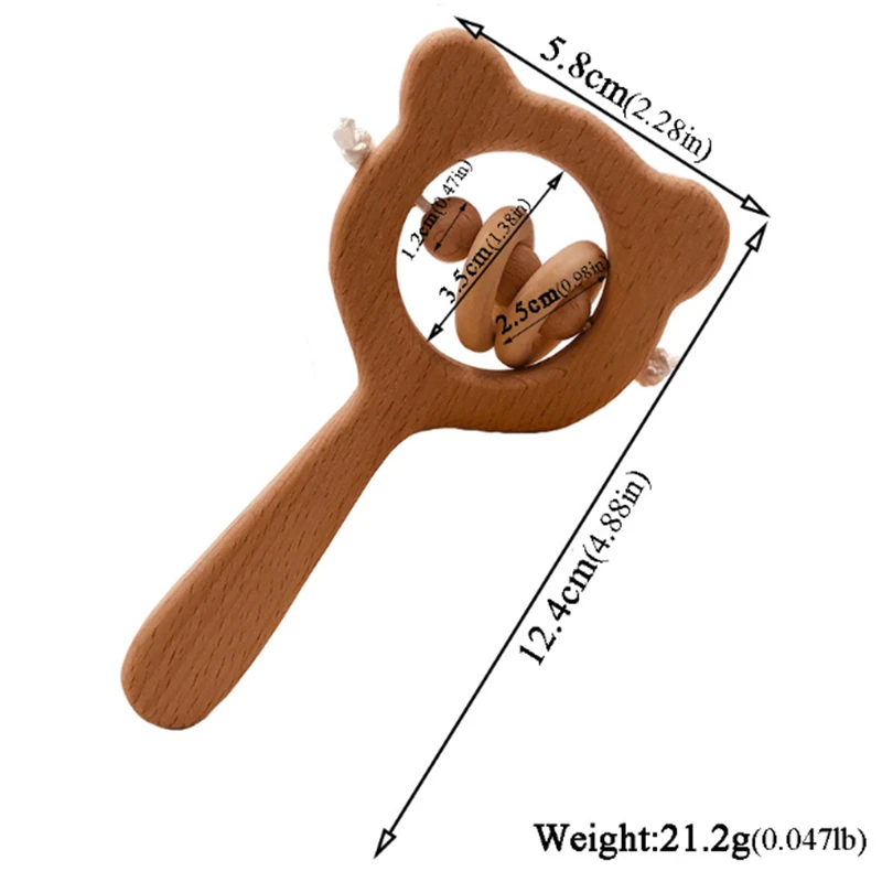 

Wooden Rattle Beech Bear Hand Teething Wooden Ring Baby Rattles Play Gym Montessori Stroller Toy Educational Toys