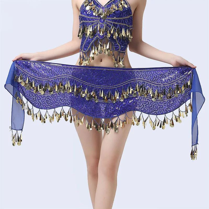 

Belly Dance Accessories Gold Coin Skirt Stage Performance Decoration Fringe Waist Chain Chiffon Hip Scarf