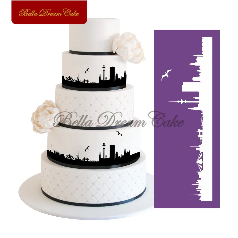 Architecture Design Skyline Mesh Stencil Cake Stencil Cake Decorating Tools Fondant Molds DIY For Candy Soft Molds Bakeware