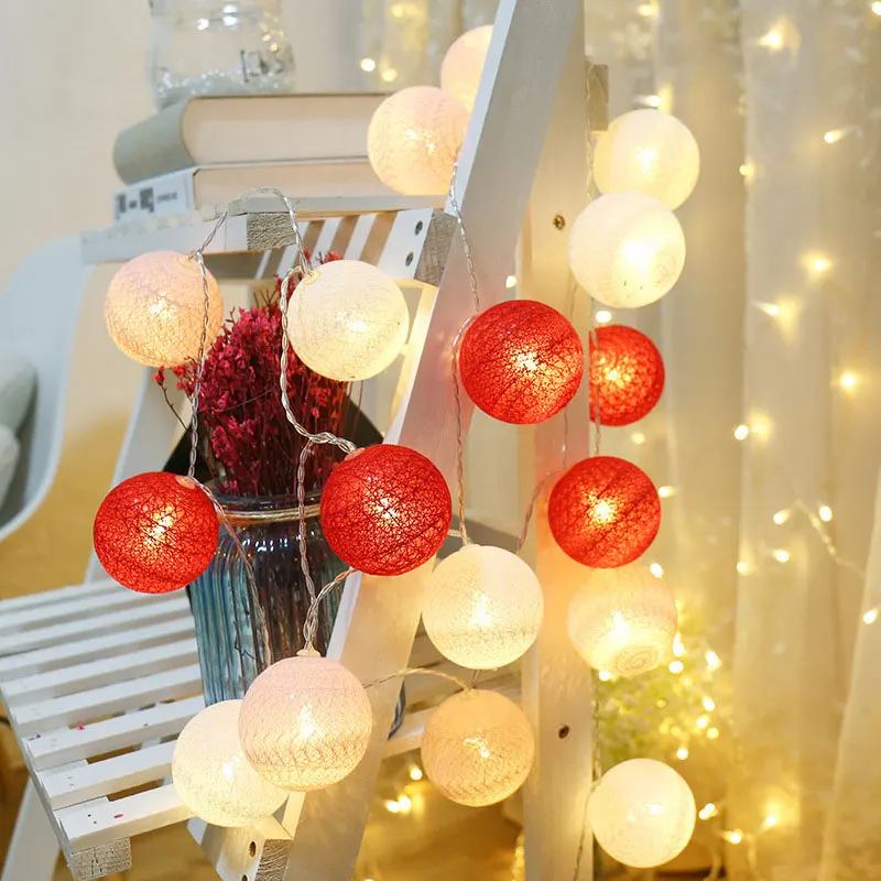 Pink Red White QYJSD гирлянда, светильник, гирлянда, хлопковый шар, светодиодный светильник на Рождество, Год, праздник, детская кровать, сказочный светильник для свадебной вечеринки, украшение для дома - Испускаемый цвет: Pink Red White