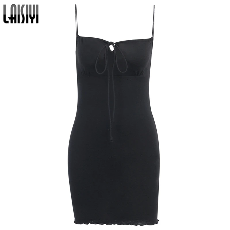 

LAISYI Sexy Bodycon Backless Black Summer Dress Cotton Party Clubwear Mini Dresses 2020 Black Bandage Mini Slip Dress Streetwear