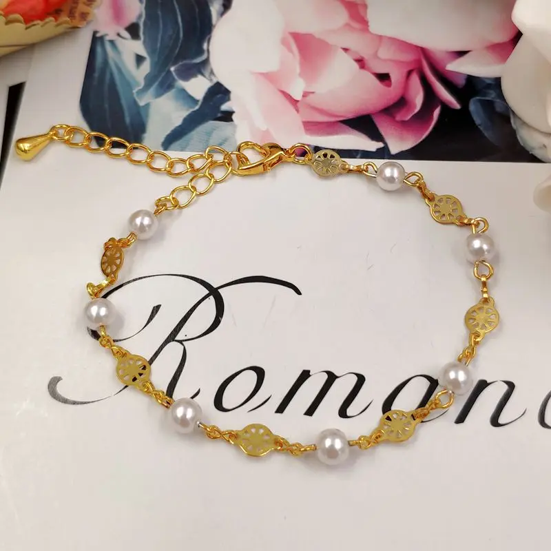 Новые модные блестящие медно-жемчужный браслет золотого и серебряного цвета в