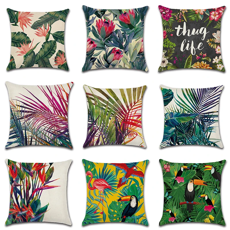 

Baizheng Linen Pillow Case Tropical Plants Palm Leaf Green Leaves Monstera Cushion Covers Flower Cushion Cover Decorative Beige