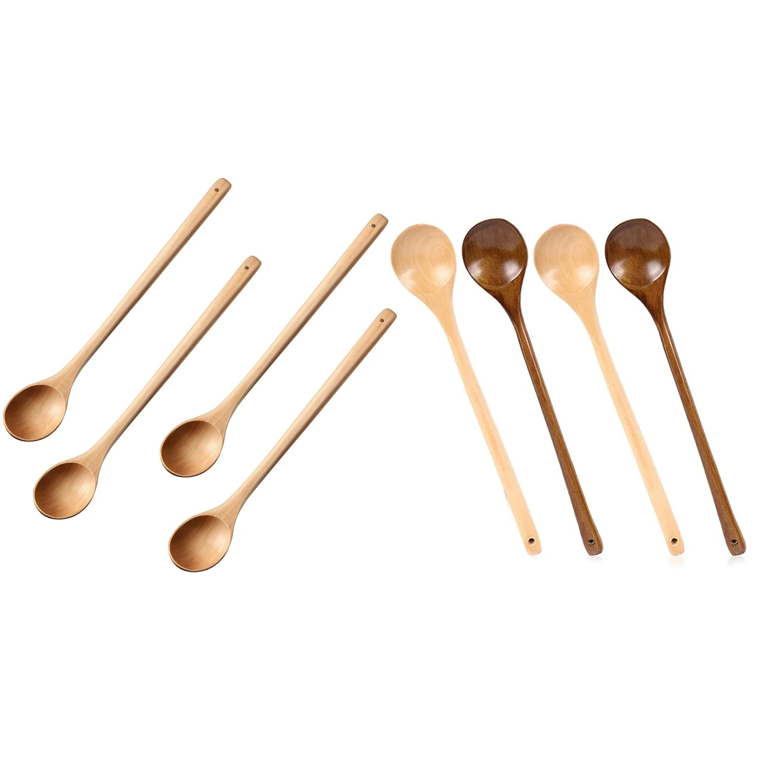 

4Pcs Long Mixing Spoons for Cooking, Household Spoons with 4Pcs Wooden Mixing Spoon Long Handle Wooden Spoon