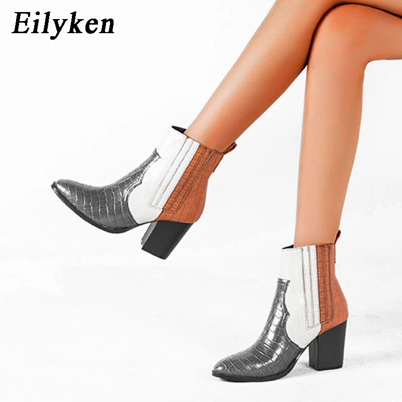 Eilyken/женские черные ботильоны обувь из искусственной кожи на высоком каблуке