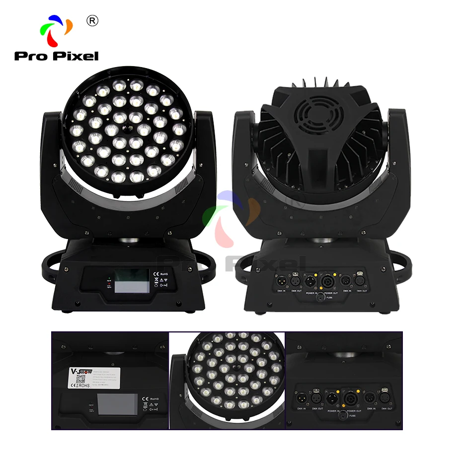 Подвижный головной светильник 2 шт. 36x10 Вт RGBW 4 в 1 светодиодный с зеркальным зумом