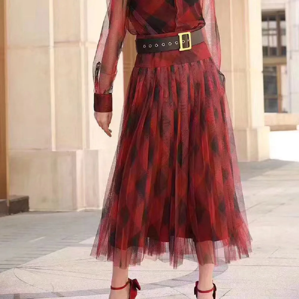 Женская юбка с завышенной талией элегантная плиссированная из французской сетки