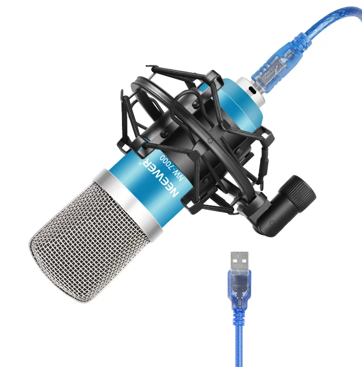 Blue Neewer NW-7000 USB конденсаторный микрофон комплект для Windows и Mac с металлическим микрофоном ударное крепление шарикового типа анти-ветер пены крышка - Цвет: Blue