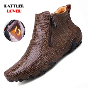 Мужские лоферы, зимняя обувь, мужские лоферы, кожаные мокасины, обувь в стиле крокодиловой кожи, слипоны на плоской подошве, обувь для вождения лодки, Классические мужские